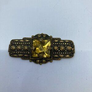 Vtg CZECHO ? brass yellow paste glass brooch